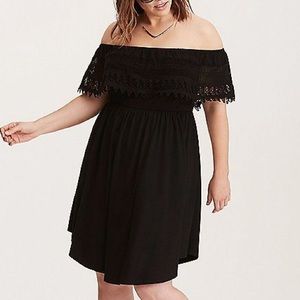 Torrid black Lace Trim Off Shoulder V-Hem Dress 2X